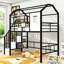 Lit mezzanine simple avec escalier, tablettes de rangement et garde-corps-943584542