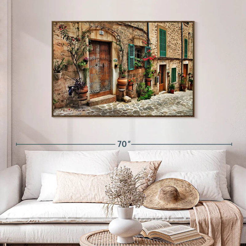 Méditerranée vieille ville, 46 po x 31 po, Cadre flottant en noyer