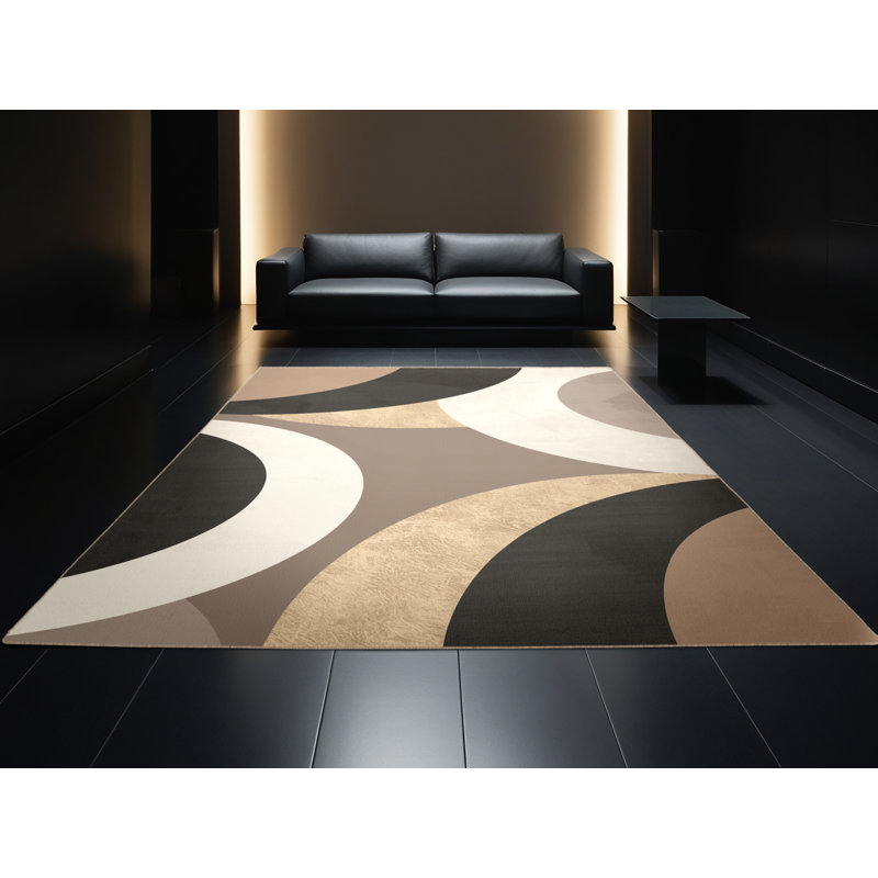 Machine Washable Bensonhurst Art Deco Arc Rug in Gray – Beige Binding, 2x5