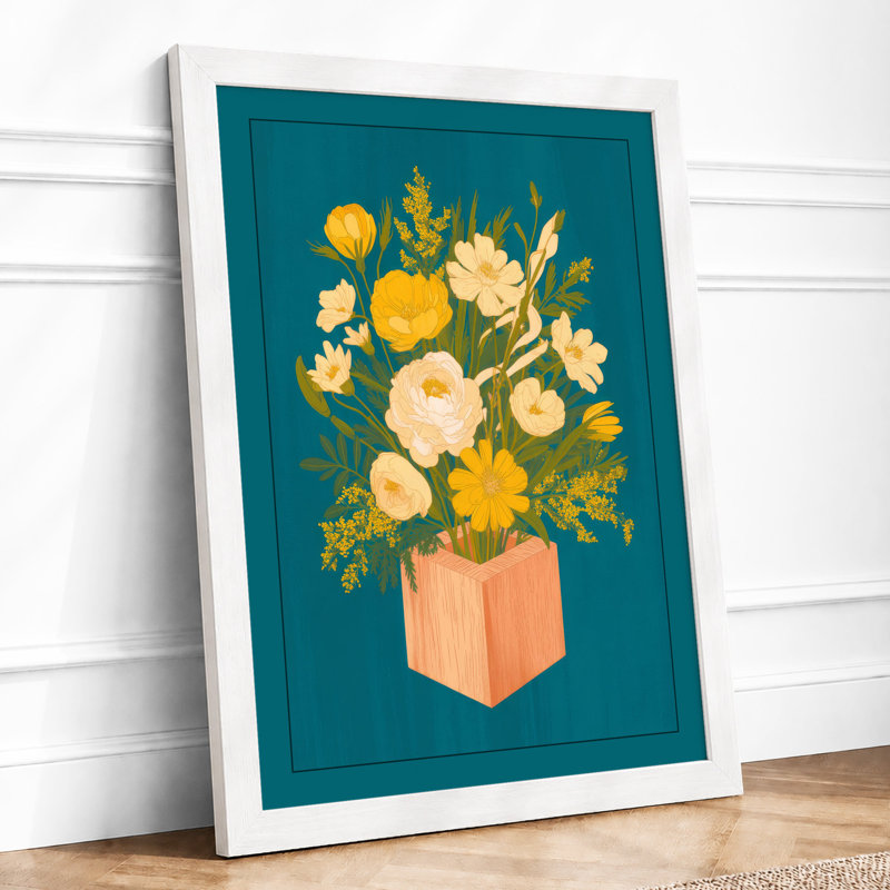 Peach Vase Floral Botanical - Framed Print, A2 - 59.4 x 42.0 cm, White