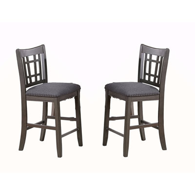 Set Of 2Pc High Chairs Dining Room Furniture Grey Counter Height Chairs Upholstered Cushioned Open Square Design Back