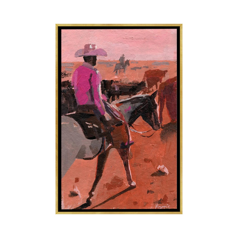 «Pink Chemise Cowboy», reproduction d'art sur toile encadrée, 40" x 26", Framed Canvas, Gold