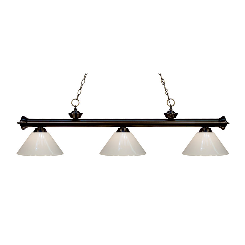 Luminaire suspendu linéaire à 3 lumières pour table de billard Chevelle, Blanc, Bronze, Non