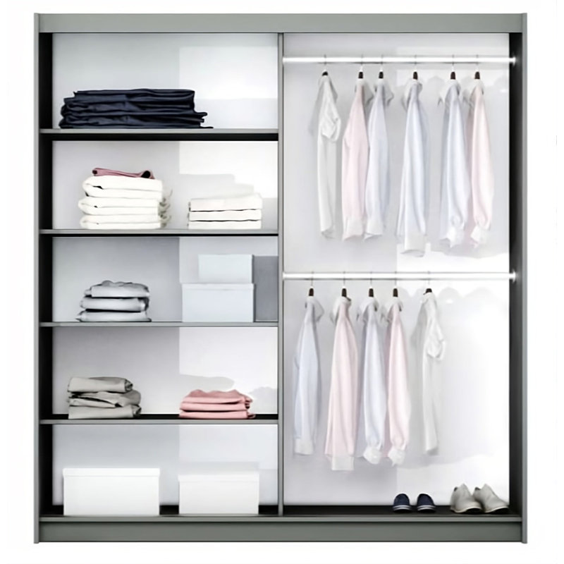 Manufactured Wood Wardrobe, Grey, 215xm H x 150cm W x 65cm D