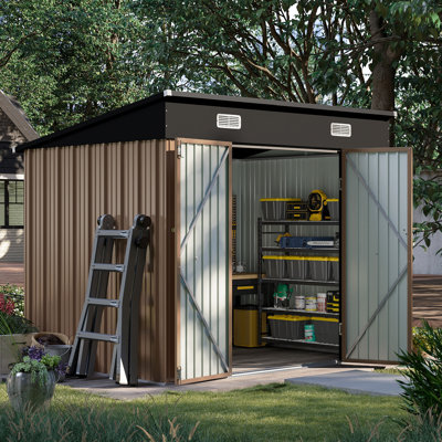 8 ft. W x 6 ft. D Metal Garden Shed Storage Shed with Sloping Roof, Lockable Door & Ventilation