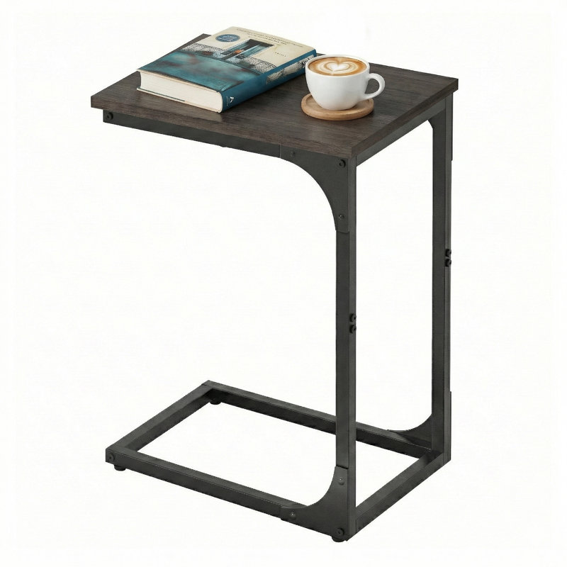 Table de bout en forme de C Hufsah, H 24,4 po x l 11,8 po x P 15,7 po,  Ebonized Oak Top/Black Base