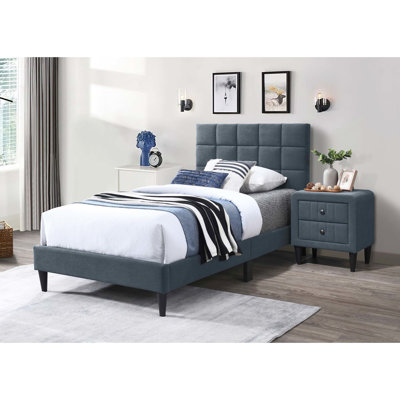Mobilier de chambre à coucher simple moderne - tête réglable, support à 12 lattes, mélange de lin confortable, fabrication robuste de lit capitonné en biscuit, lin doux, capitonnage fascinant