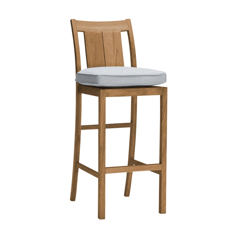 Croquet 30" Patio Bar Stool with Cushion, Welt, Natural Teak, Natural White