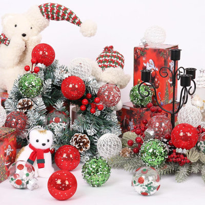25pcs Christmas Ornaments Set – 2.36"/6cm Clear & Shatterproof Assorted Red/green/white Ball Decorations For Indoor Holiday Home & Xmas Tree Décor