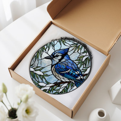 Panneau de vitrail en verre coloré 7,8 "H Jay