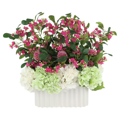 Hydrangeas and Dahlias in Pleated Vase