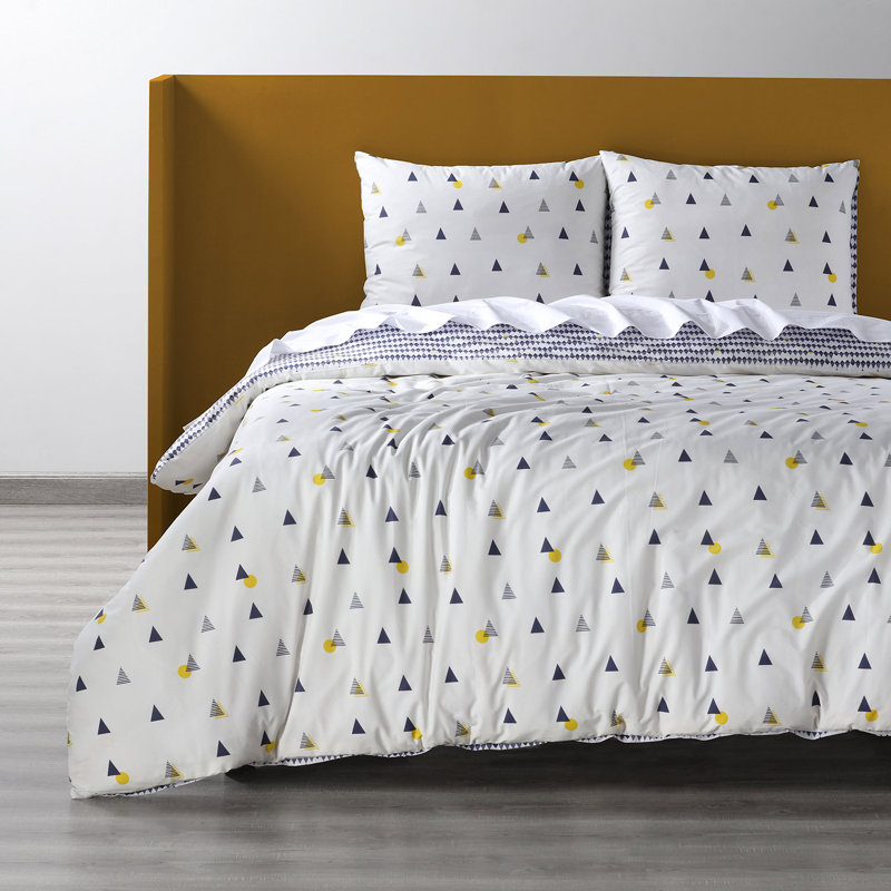 Cotton Percale Geometric Shapes Duvet Cover, Queen Duvet Cover + 2 Shams