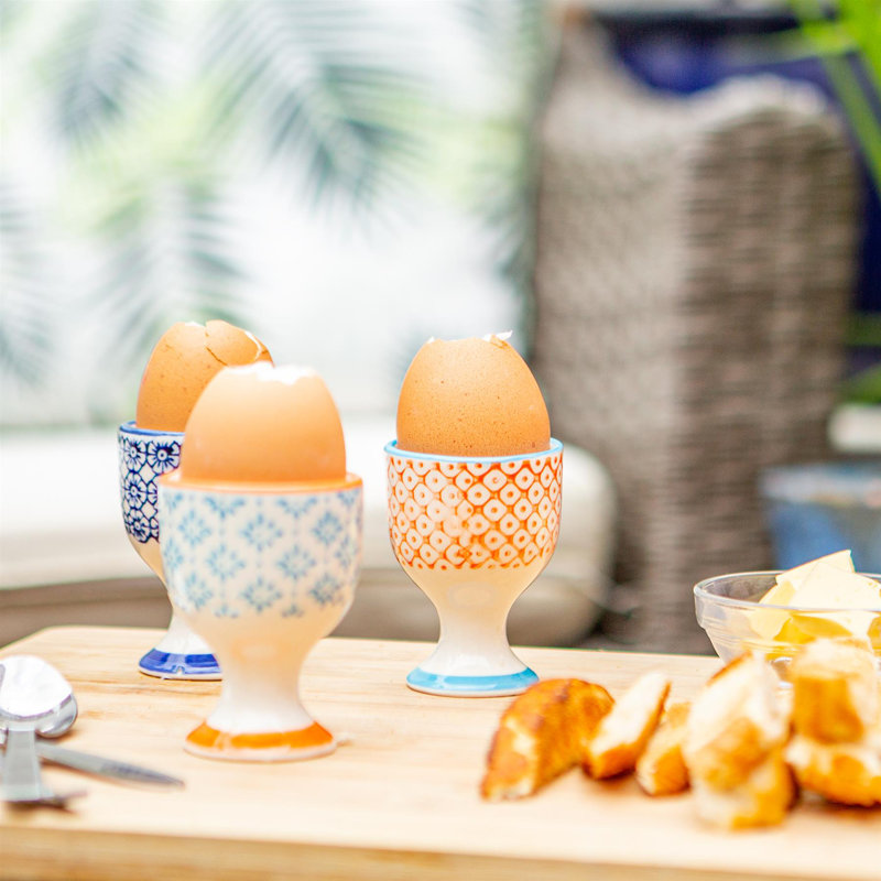Nicola Spring - Hand-Printed Egg Cups - 3 Colours - Set of 6