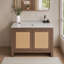 Base de meuble-lavabo autoportant en rotin, armoire de rangement de style campagne moderne avec portes doubles à fermeture en douceur, sans lavabo inclus