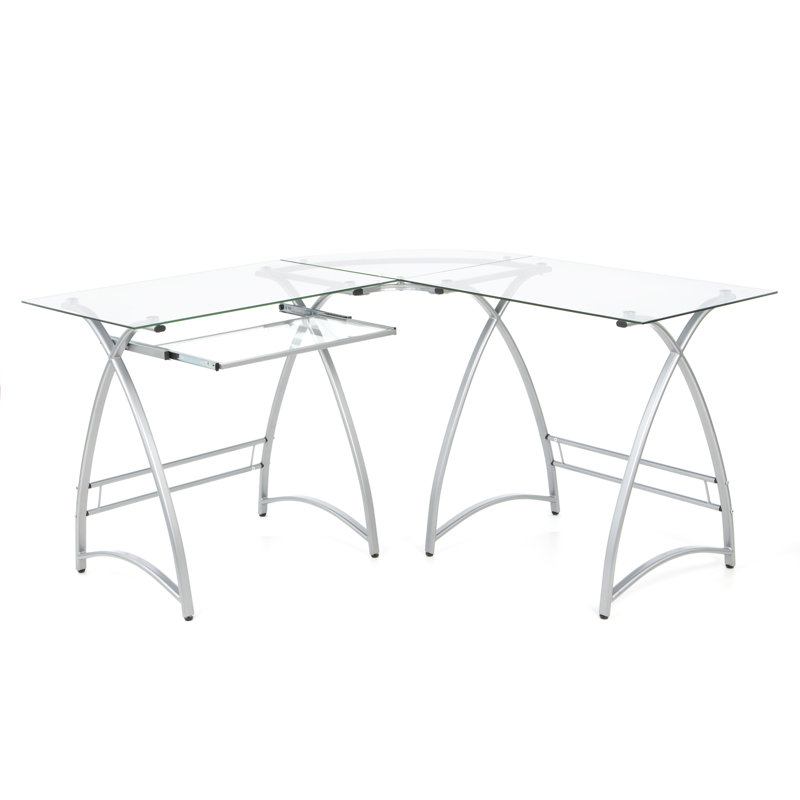 Bureau en verre configuré en L Cloer, Argenté / Verre transparent