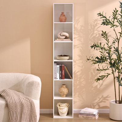 Narrow Cube Storage Cabinet, 6-Cube Wood Bookcase, Freely Stackable & Modular Shelving Unit For Living Room, Bedroom, Home Office, TV Stand Or Display, White
