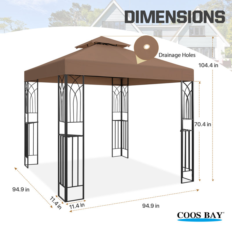 8 Ft. W x 8 Ft. D Steel Patio Gazebo, Brown