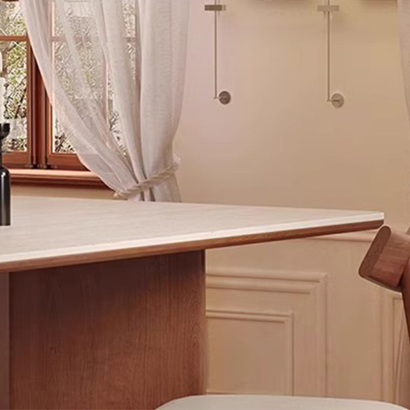 Table de salle à manger en pierre frittée avec bois de frêne fumé, H 29,5 po x L 70,8 po x l 31,4 po, 7