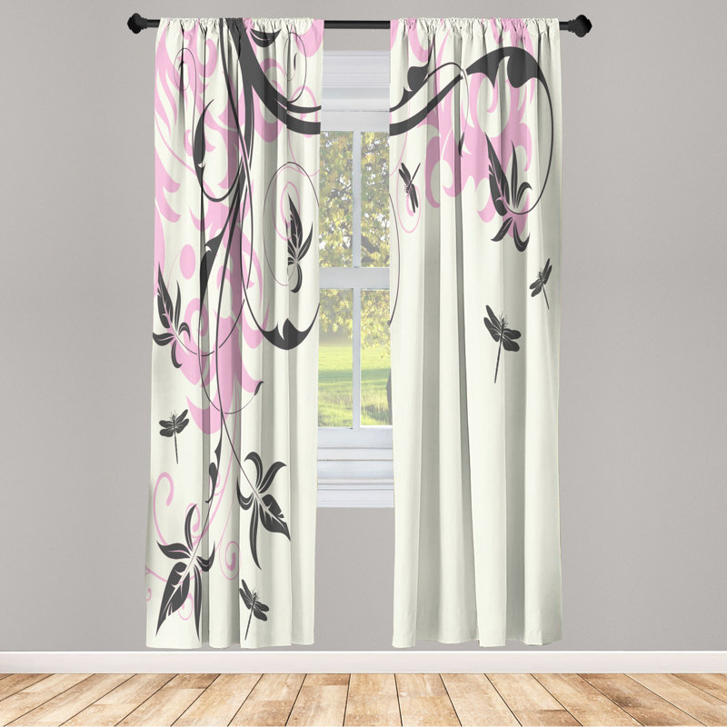 Microfiber Floral Semi-Sheer Rod Pocket Curtain Panels, 28" W x 95" L, Dark Brown/White