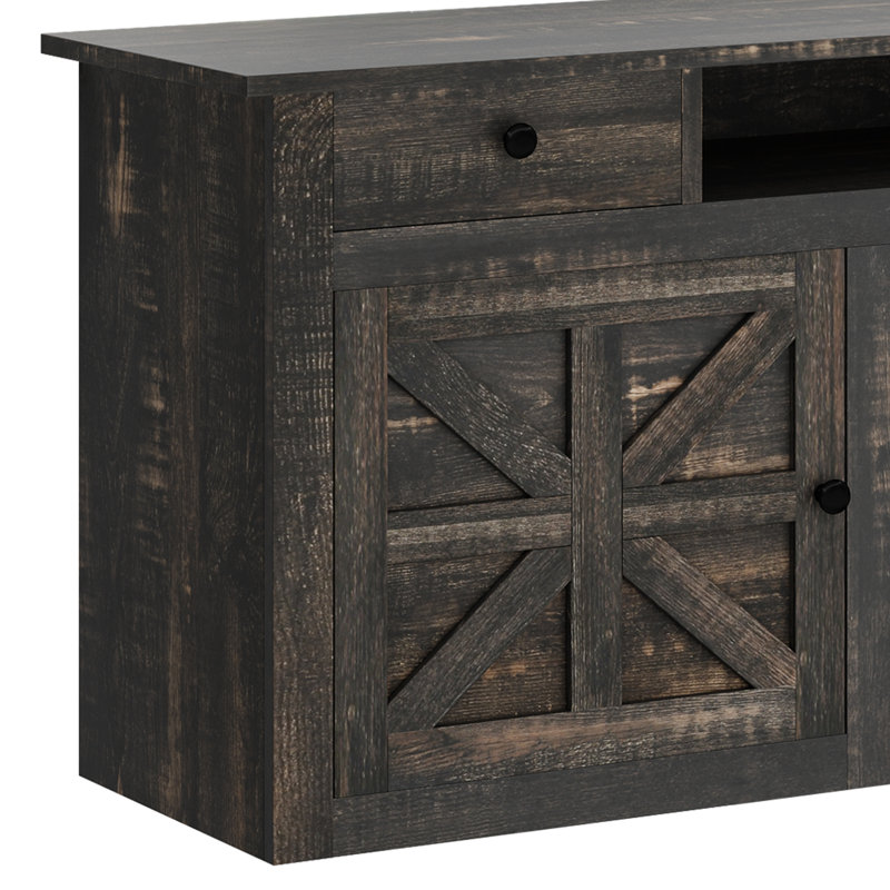 Meuble télé 70 po pour téléviseur de 80 po ou moins avec prise de courant, 25.6" H x 70" W x 15.5" D, Chêne rustique foncé