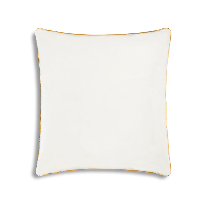 Noah Velvet Square Accent Pillow, White/Gold