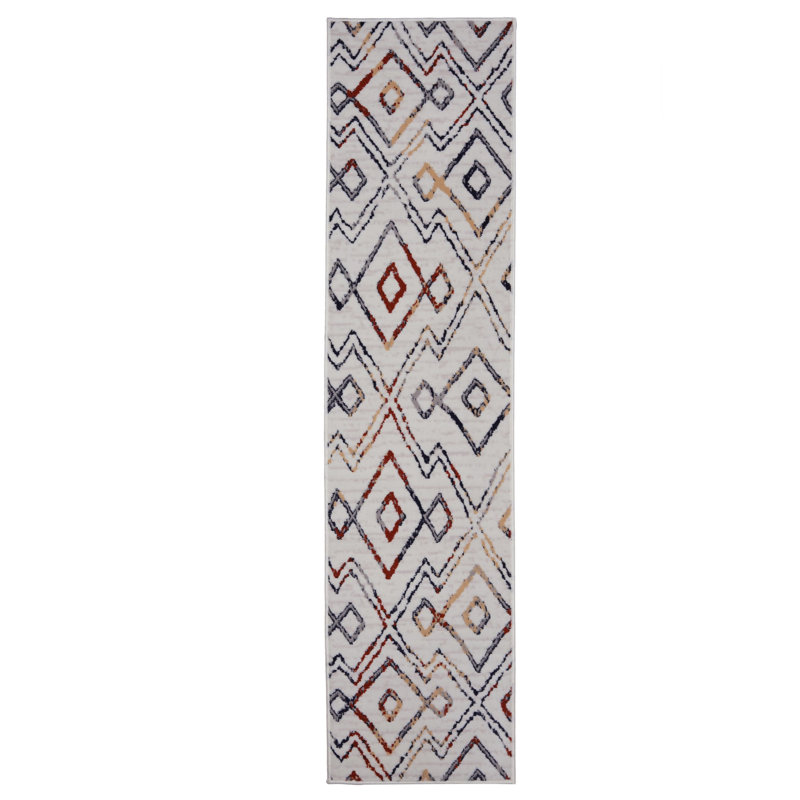Tapis ivoire / rouge / bleu Howey, Tapis de couloir 2 pi x 8 pi
