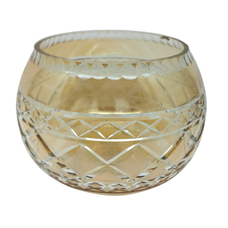 D7x6" Glass Tealight Candle Holder And Intricate Cut Motifs, Gold