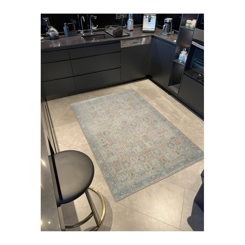 Tapis décoratif crème à motif losangé moderne lavable à la machine, Rectangle 5 pi 1 po x 7 pi 7 po 