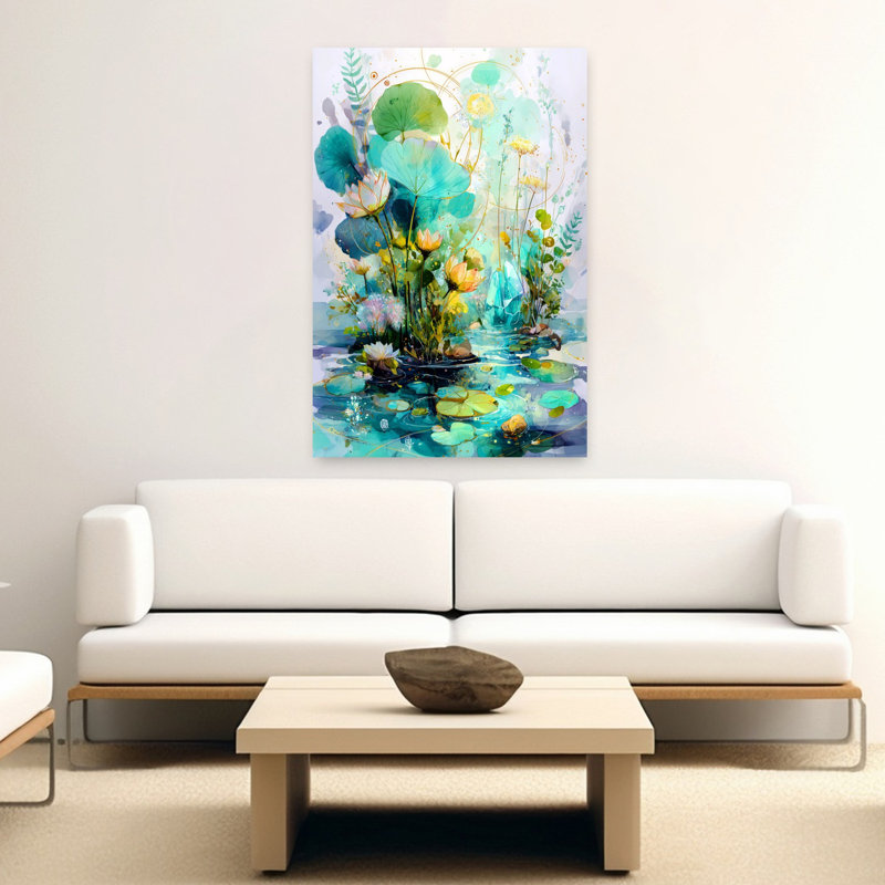 Art aquatique éthéré et abstrait, fleur de lys mystérieux, lotus, art mural, H 60 po x l 40 po