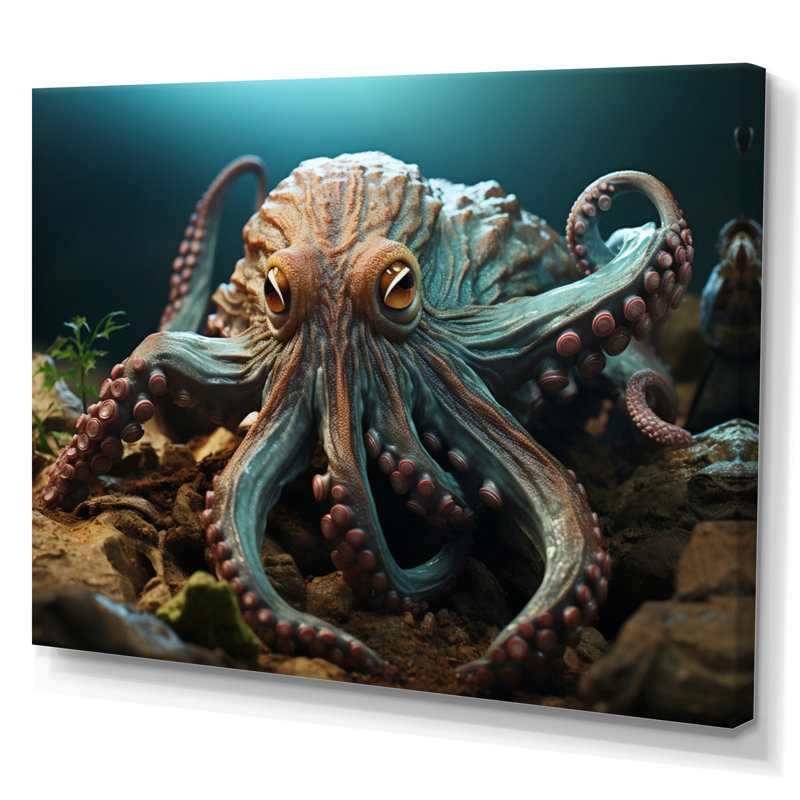 Teal Octopus Lunar Reflections sur toile, H 12 po x l 20 po x P 1 po, Toile tendue