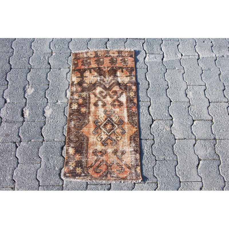 Tapis turc antique antique: tapis en laine rustique rétro en brun chaud pour le décor du vestibule