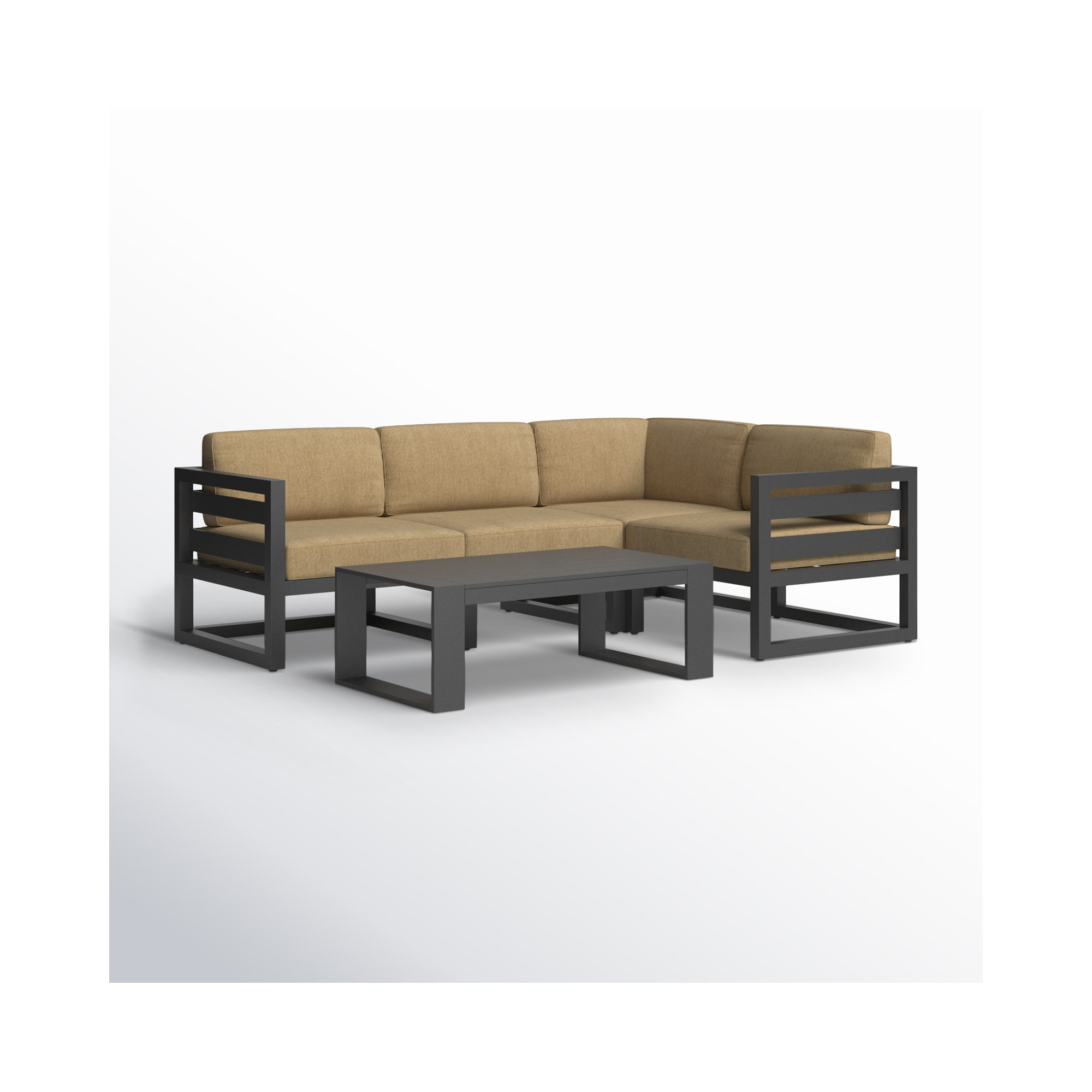 Smith 5 Piece Sectional Seating Group with Sunbrella® Cushions, Slate, Heather Beige