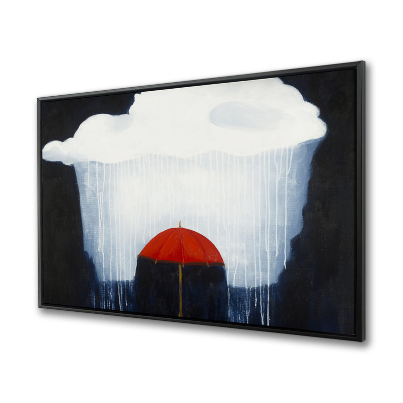 Parasol sous une pluie battante - Toile encadrée rouge romantique