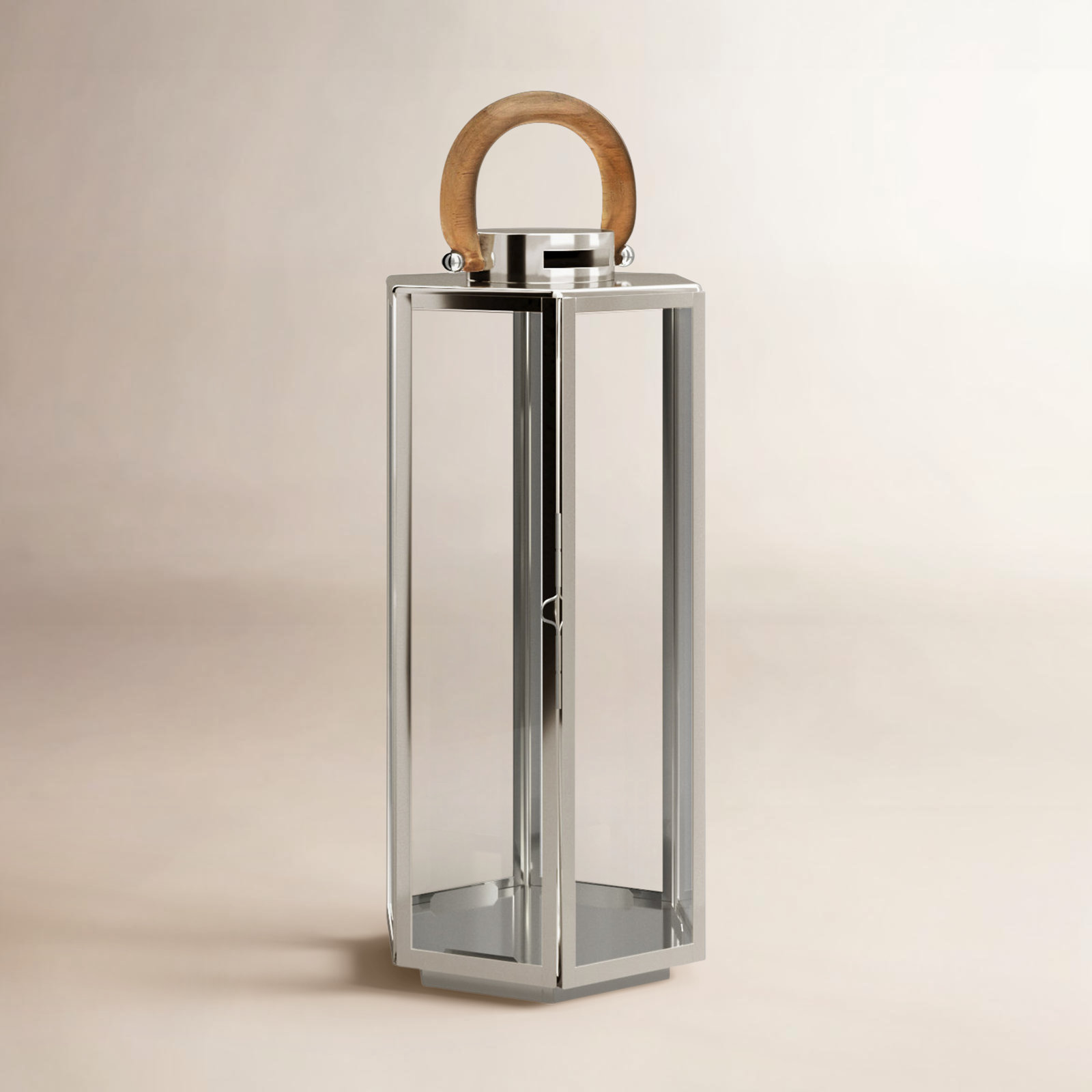Outdoor Lantern Candle Holder, 23" H x 9" W x 9" D, Stainless Steel/Silver