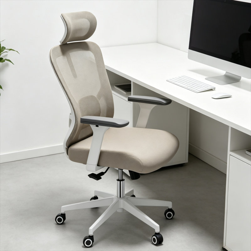 Chaise de bureau ergonomique avec dossier haut et tissu en filet respirant, avec appui-tête réglable et soutien lombaire; convient pour la maison, le bureau et le bureau