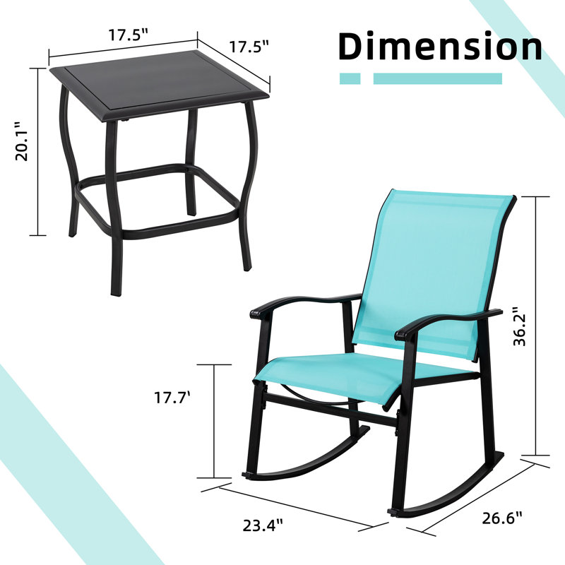 Armyn 2-Person Outdoor Patio Rocking Set, Lake Blue