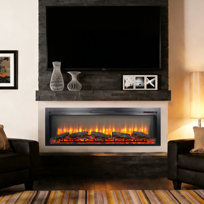 Wall - Mounted Electric Fireplace 54 Inches, 1400W Heat Output, 5000 'S Per Hour, 50000 Hours Led, Touch Button Recessed Infrared Remote, Log Like Flame, 3 Levels Of Flame Brightness, Heating Capacity