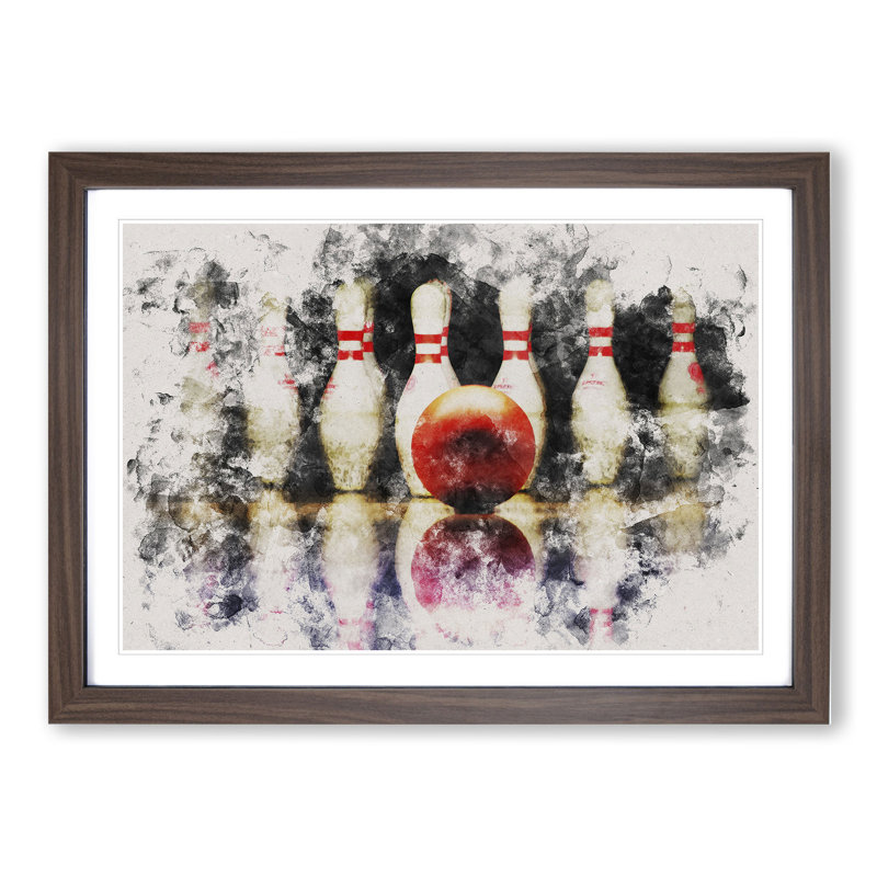 Ten Pin Bowling - Picture Frame Painting, 48cm H x 65cm W x 2cm D, Walnut Framed