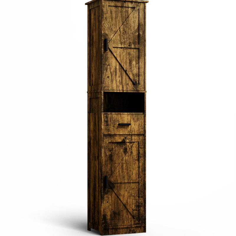 Armoire de rangement H 69 po avec 2 portes de grange et 1 tiroir - Style rétro, polyvalente pour diverses salles de bain, tablettes réglables, différents espaces