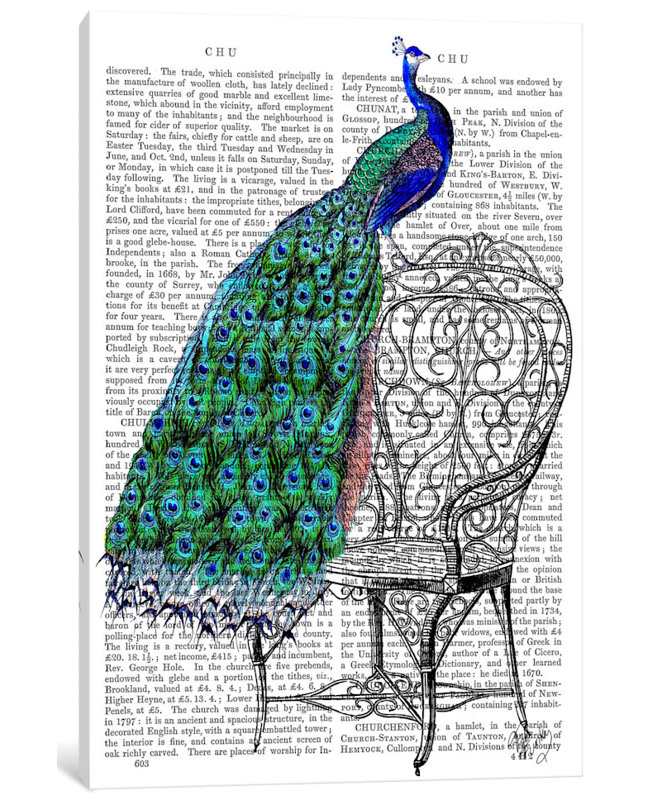 « peacock on chaise »-impression sur toile tendue Fab Funky, H 18 po x l 12 po x P 1,5 po