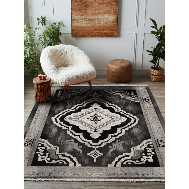 Tapis marocain en coton et polyester à imprimé numérique Rayhan Collection, Rond 3 pi 4 po