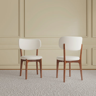 Set Of 2 Modern PU Leather Dining Chairs, White Kitchen Chairs With Solid Wood Legs For Dining Room, Comfortable Family Chairs