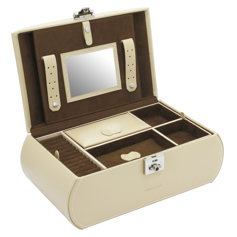 Cordoba Leather Jewellery Box + Locking, Beige