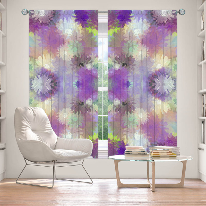 Galyna Room Darkening Curtain Pair, 40" W x 82" L, Purple/White/Green