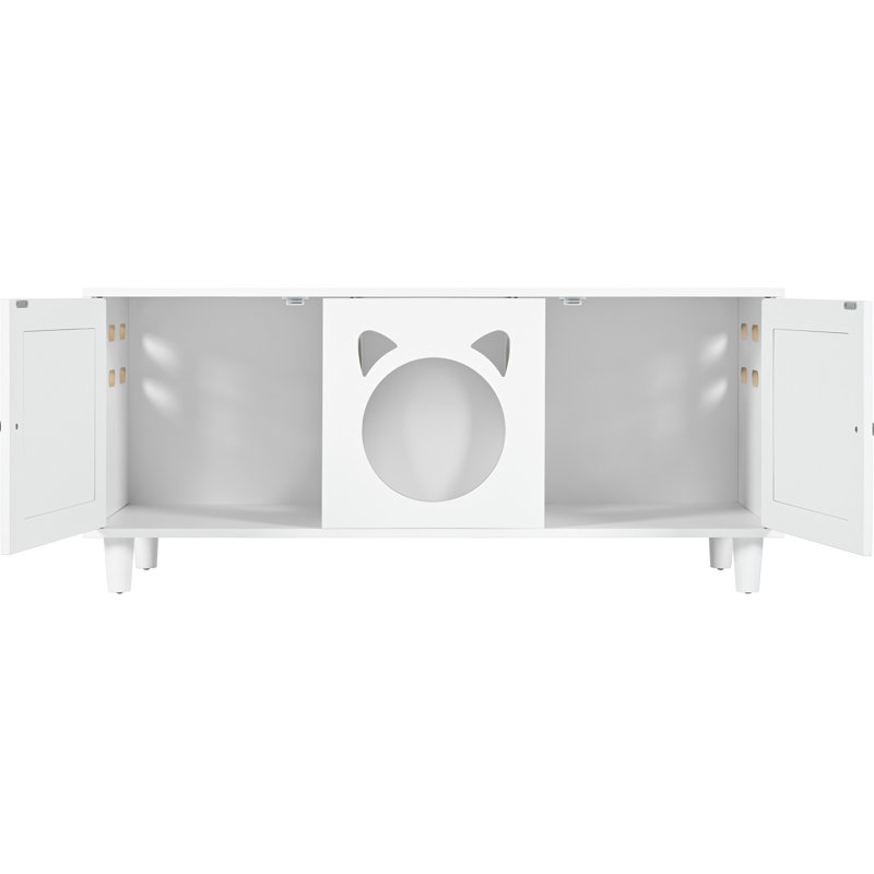Armoire à litière moderne en blanc crème avec surface à griffer et abri à motifs