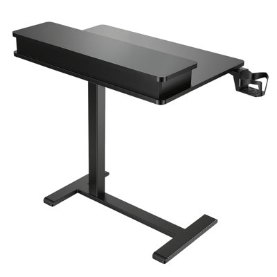 Table de lit mobile 70 cm (L) x 50 cm (P) avec roulettes dissimulées, idéale pour le lit, le canapé ou le bureau à domicile. Bureau d'ordinateur portable à roulettes réglable en hauteur, chariot avec plateau à 2 niveaux, tiroir et porte-gobelet, noir.
