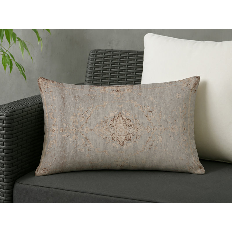 Coussin décoratif intérieur et extérieur Modern, Gris / kaki abstrait, Rectangle H 25 po x l 18 po