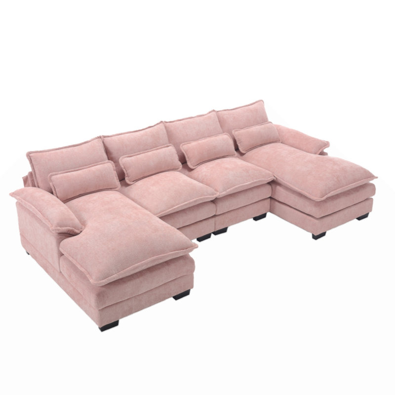 Odas 110.63'' Modular Sofa, Pink Linen