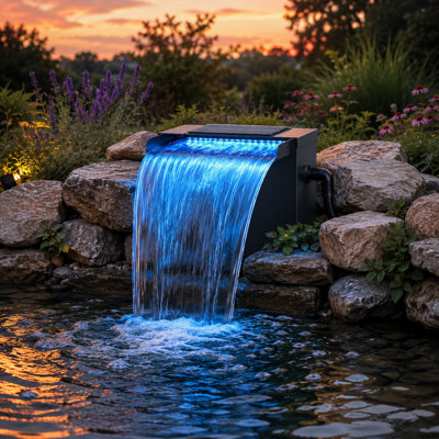 Ensemble de déversoir pour cascade avec lumières DEL, déversoir en acier inoxydable 12 po et pompe 660GPH