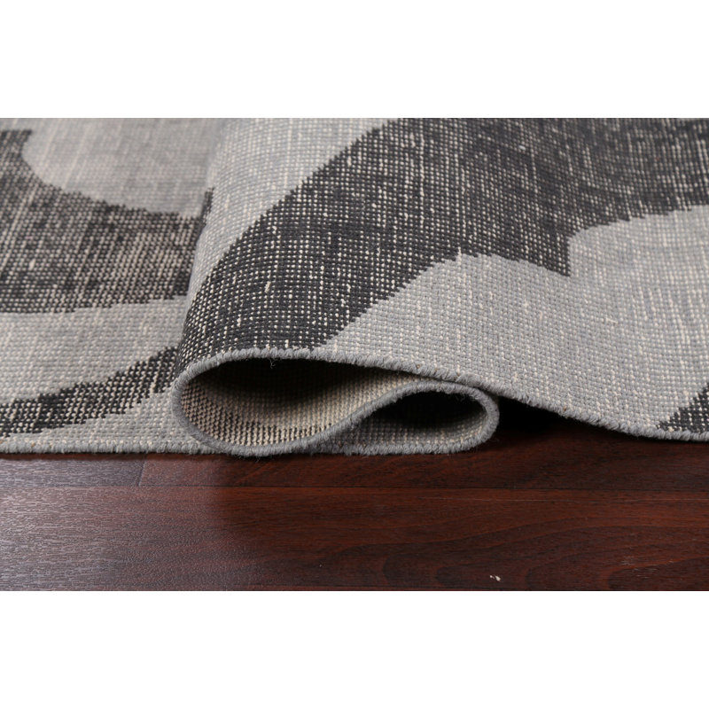 Tapis gris en laine noué à la main de conception unique 5 pi 2 po x 7 pi 4 po